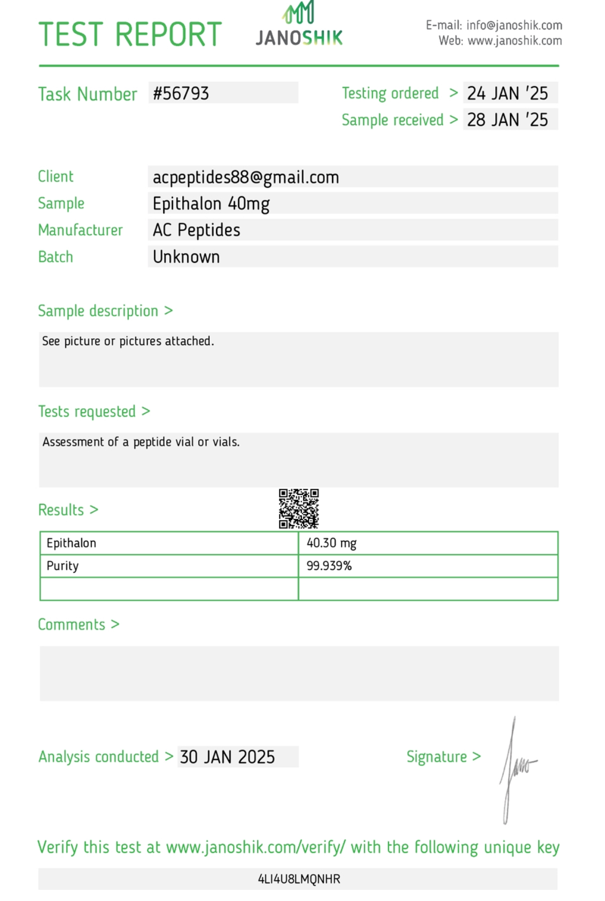 Epithalon (40mg) Certificate of Analysis from AMC Essentials