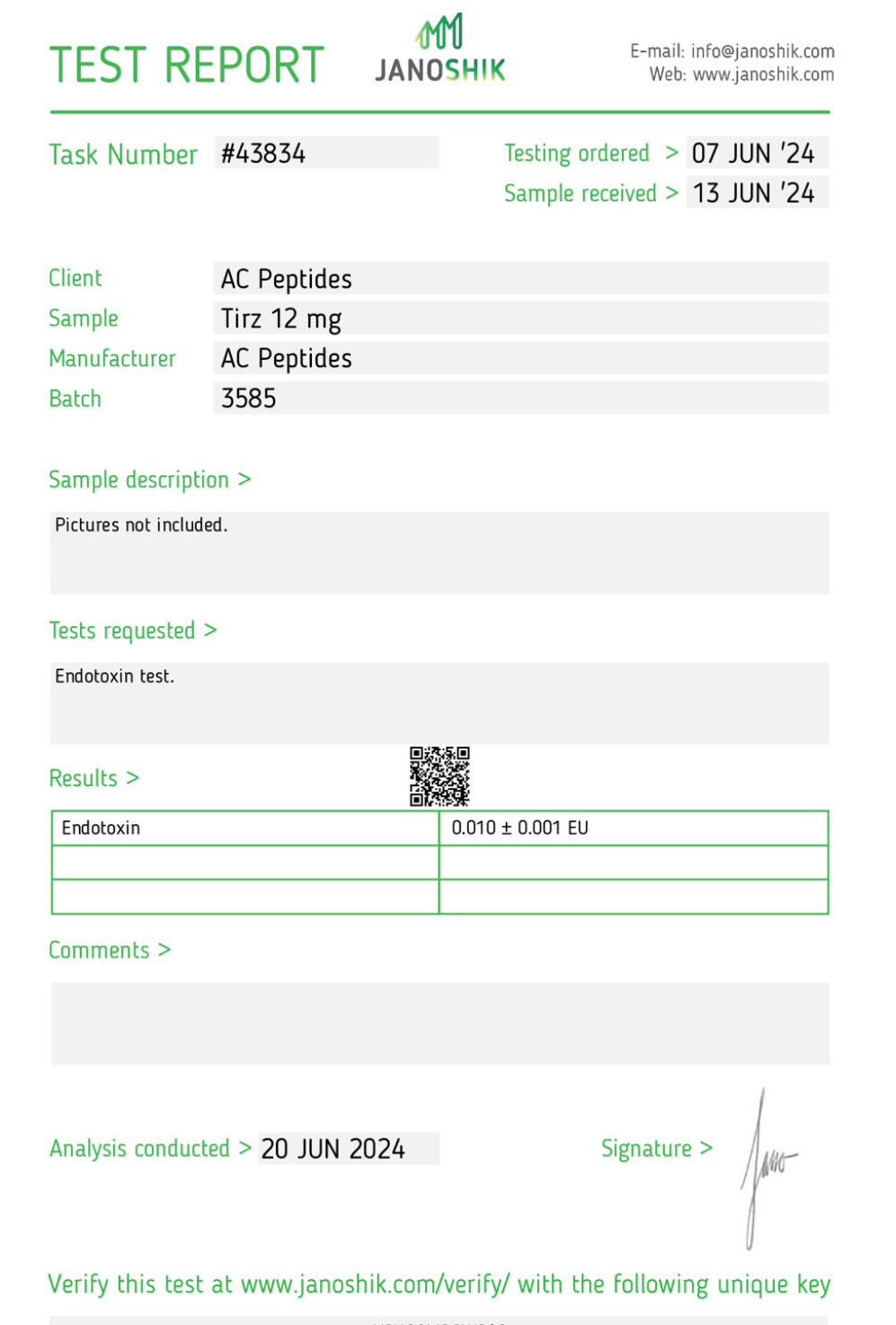 GLP-2T (12mg) Certificate of Analysis from AMC Essentials