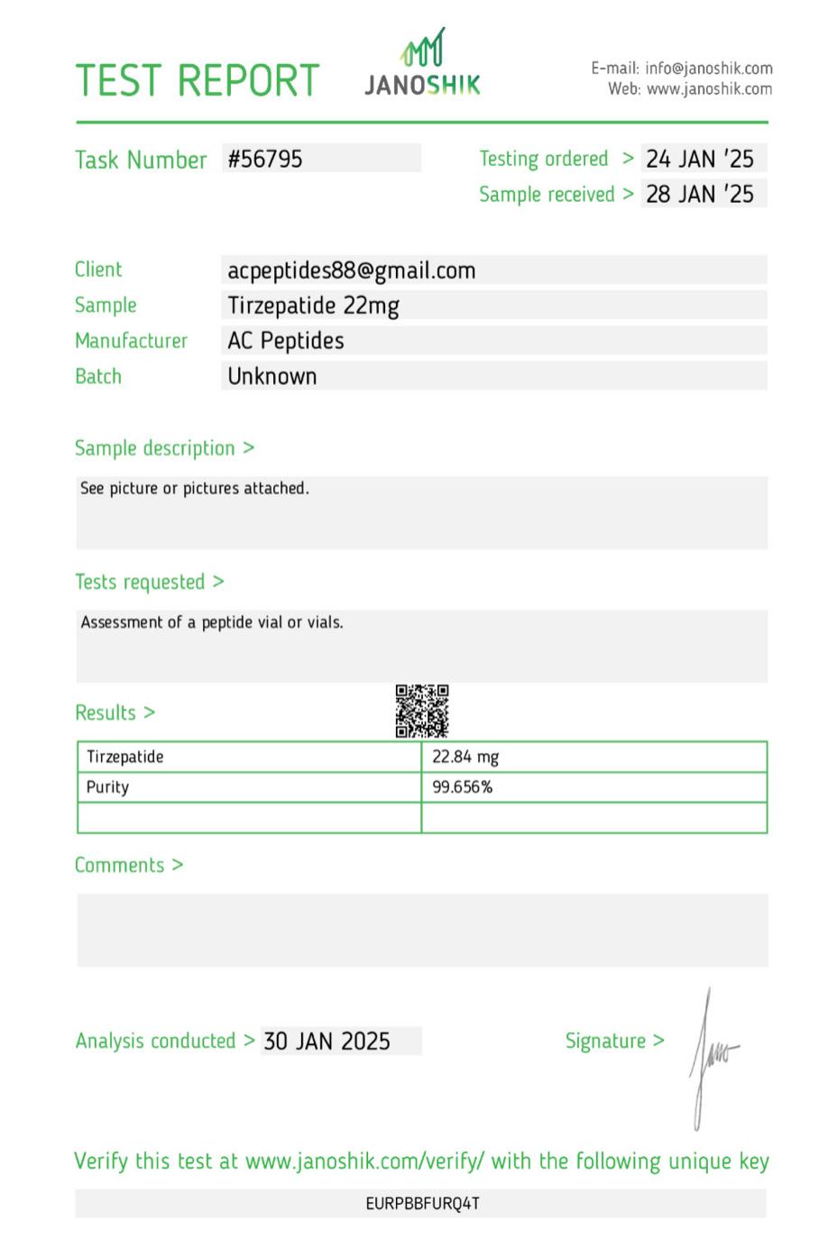 GLP-2T (22mg) Certificate of Analysis from AMC Essentials